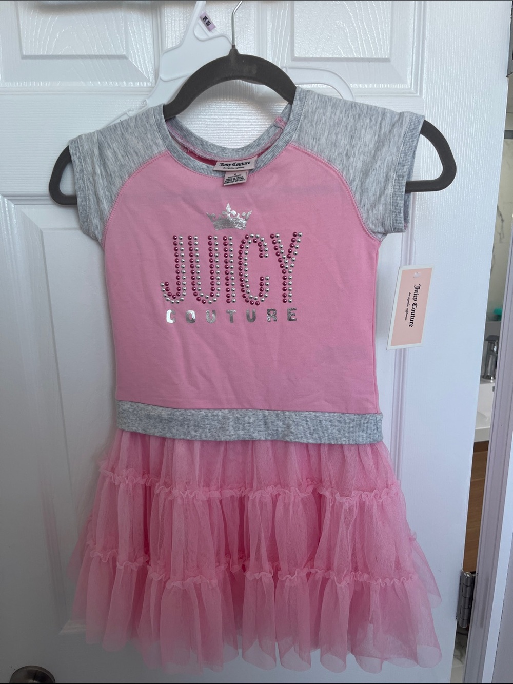 💖🎀Juicy Couture Pink and Gray Tulle Tiered Dress NWT Size 6